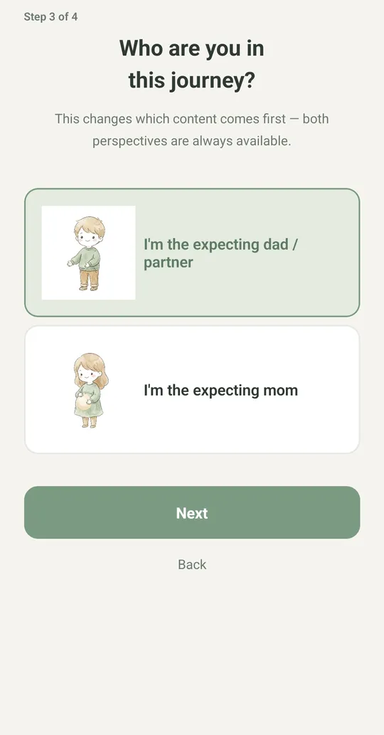 Built for both of you: choosing the expecting dad or partner view or the expecting mom view